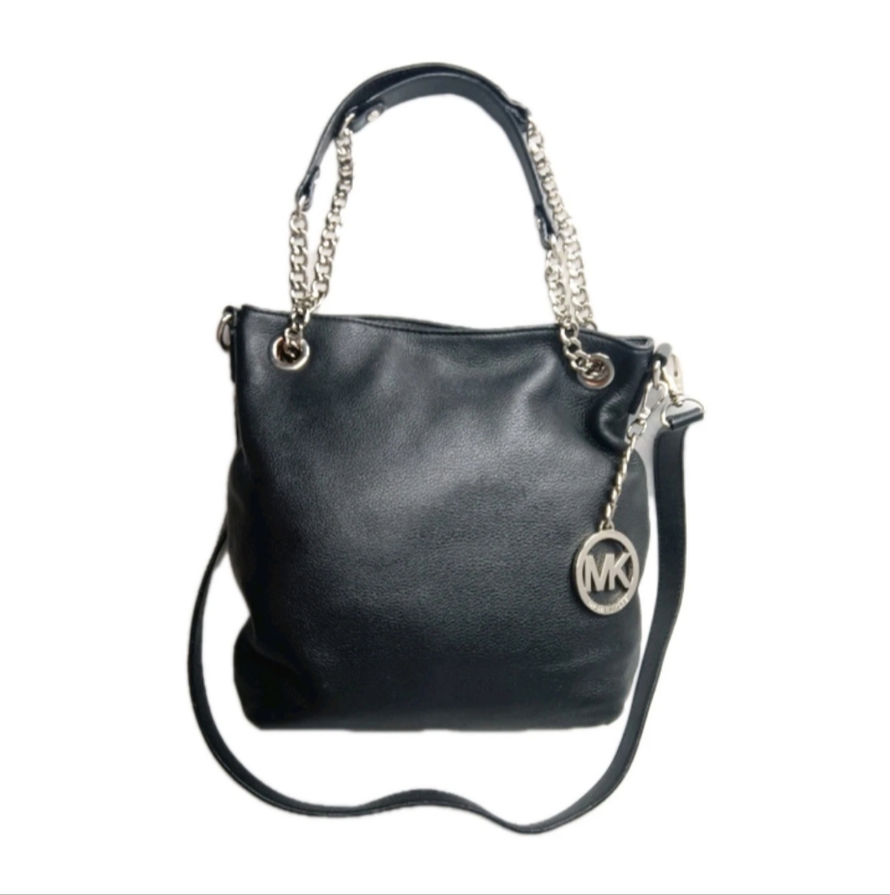 Michael Kors Jet Set Chain Medium Shoulder Tote Black Pebbled Leather Bag - Picture 7 of 11
